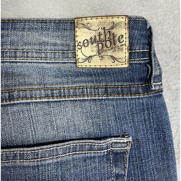 South Pole Cropped Jeans 7 Stretch Gold Logo Metallic Embroidery Inseam Y2K VTG - Picture 14 of 16
